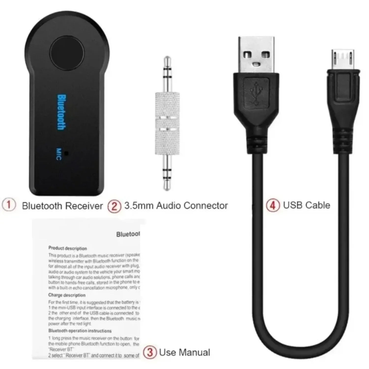 Black bluetooth 5.0 music car transmitter with blue mic labeling and circular button wireless adapter amplifier