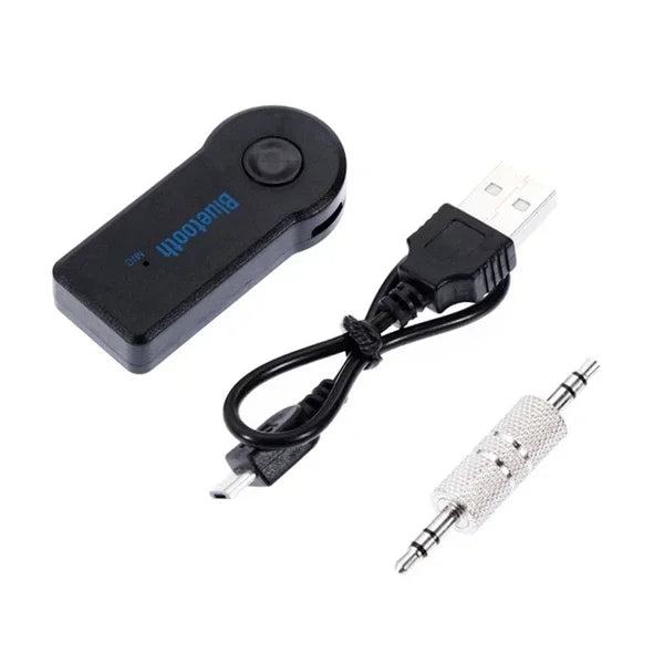 Black bluetooth 5.0 music car transmitter with usb cable and silver 3.5mm amplifier wireless adapter included