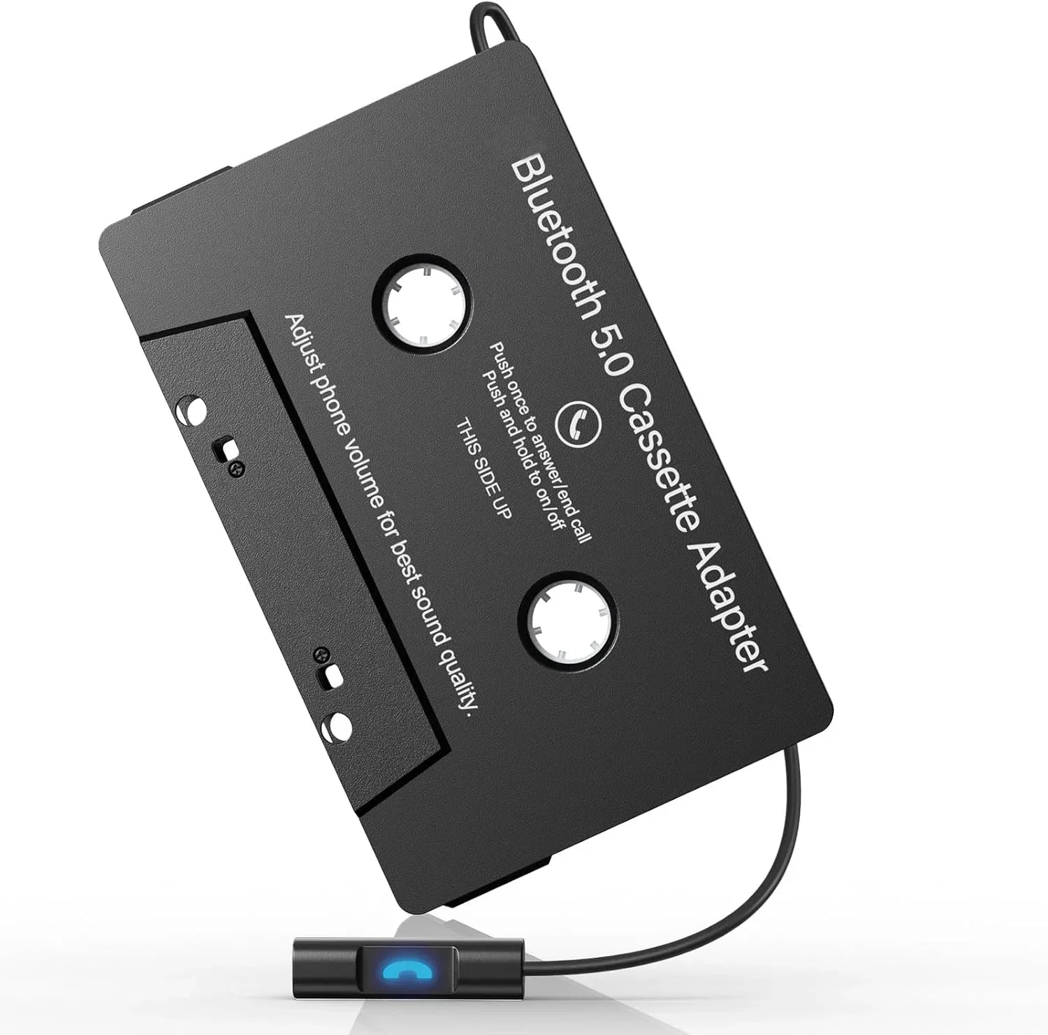 Black bluetooth 5.0 cassette adapter with microphone 6h music and standby smartphone cassette for car audio use