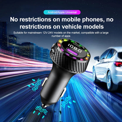 Black carbon fiber textured car mp3 player with digital display and colorful led indicators as transmitter wireless audio receiver car