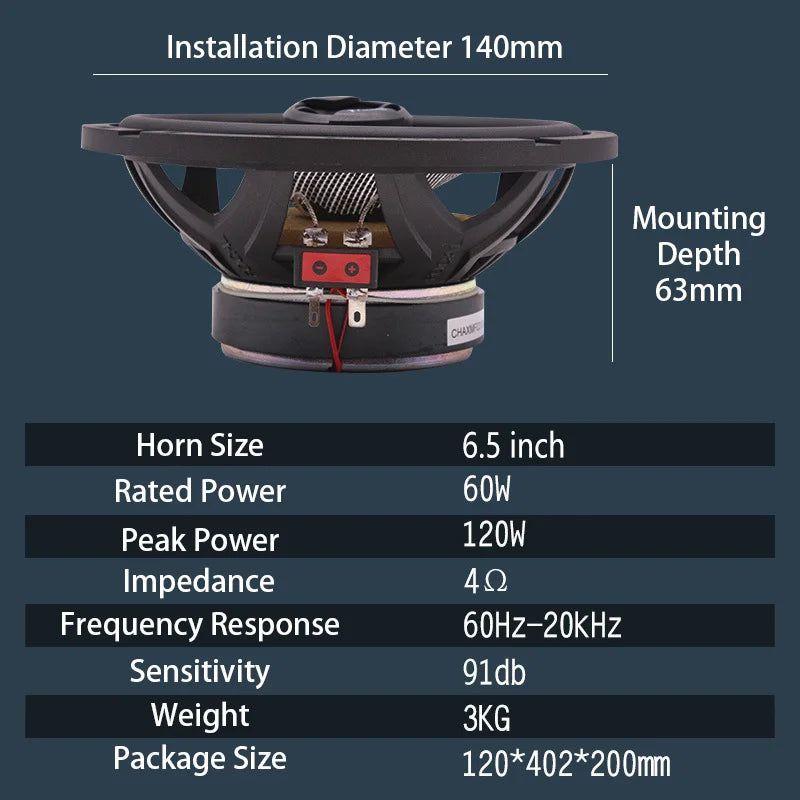 Black 6.5-inch car coaxial speaker pair 165ac modifying with matte finish red terminals for door speaker high quality sound