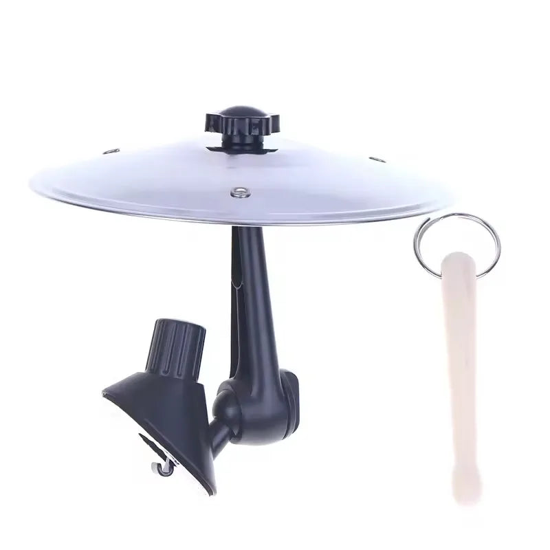Black suction cup mount with clear glass lid and adjustable arm for car crash cymbal sticks air vent mini drum car use