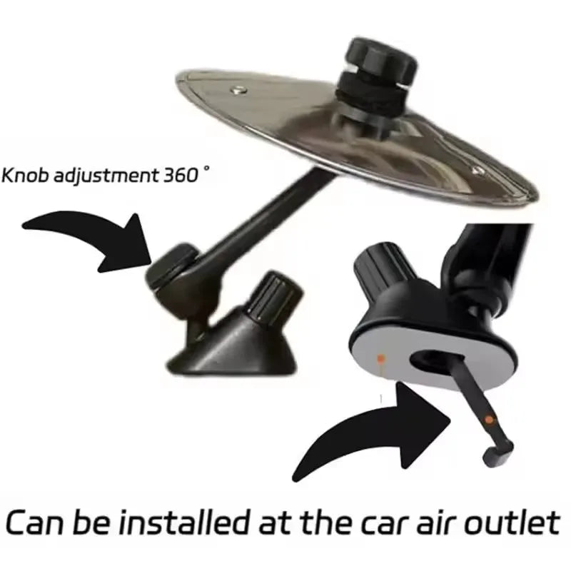 Black and silver adjustable car crash cymbal with 360-degree knob rotation for mini drum car sticks air vent use