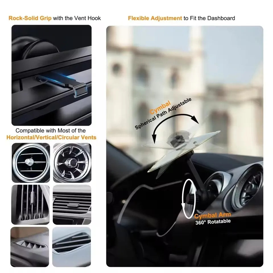 Black car crash cymbal with 360° rotatable arm and sticks air vent for flexible mini drum car positioning