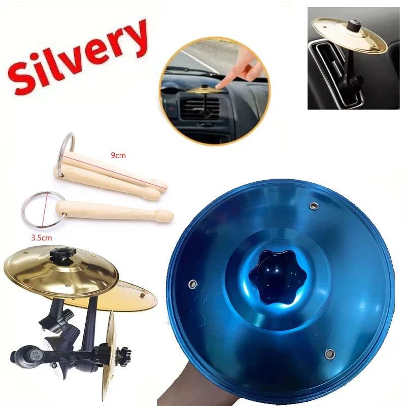 Blue metallic car crash cymbal air vent cover with black star center and four mounting holes for mini drum car use