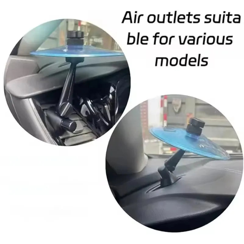 Blue translucent circular car crash cymbal air vent cover with black adjustable mounting arms for sticks air vent use