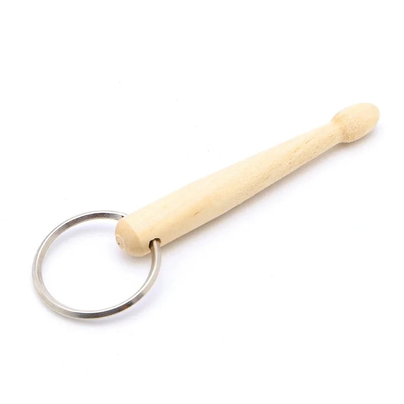 Light-colored wooden drumstick keychain with silver metal ring for mini drum car sticks air vent car crash cymbal accessory