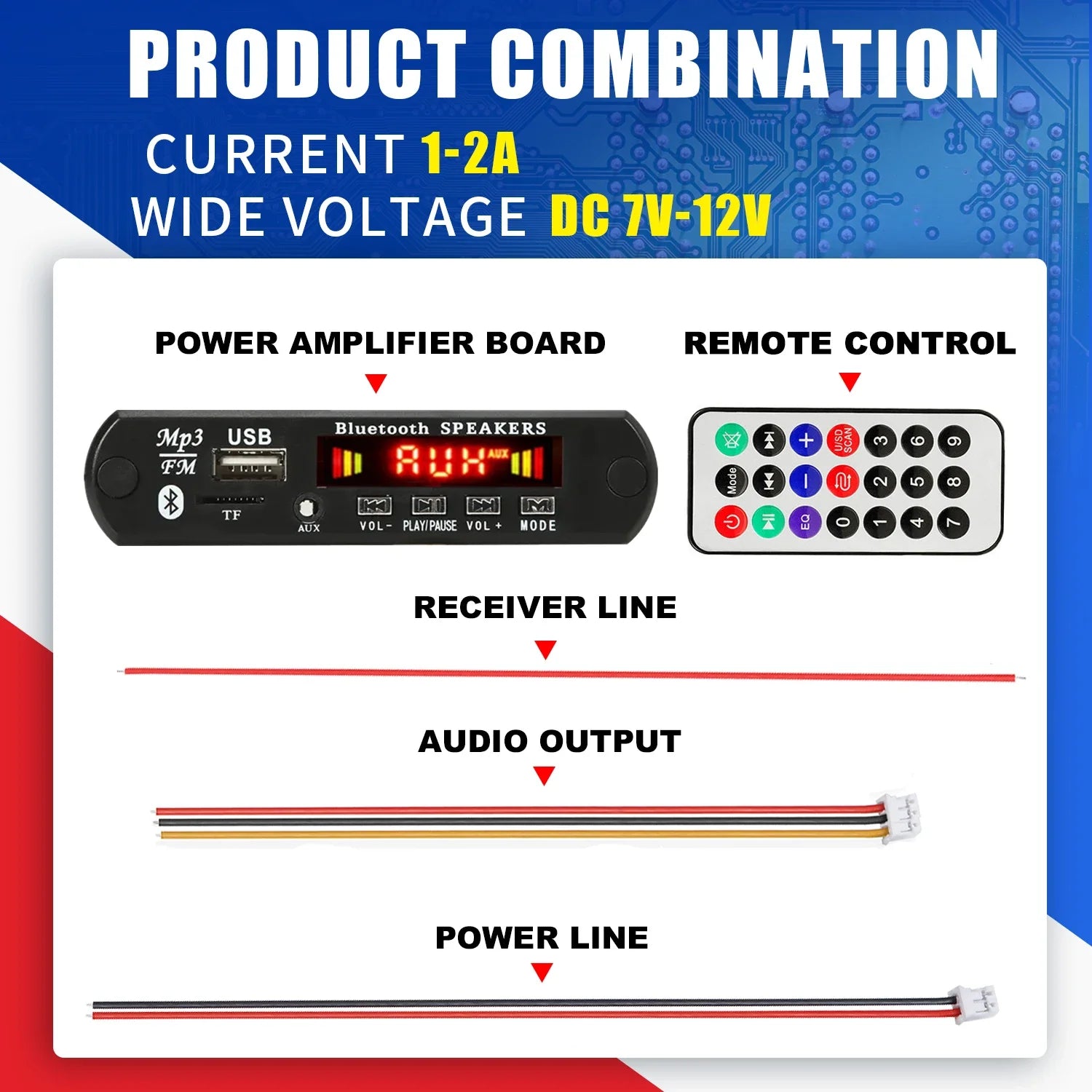 Black bluetooth mp3 wav decoder board with usb tf card aux inputs for car diy wireless usb mp3 music player