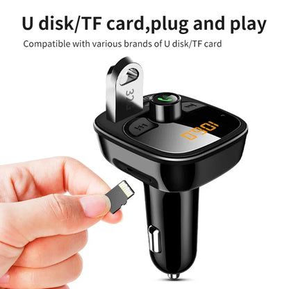 Black transmitter car charger adapter dual usb with built-in bluetooth music player support tf card and u disk compatibility
