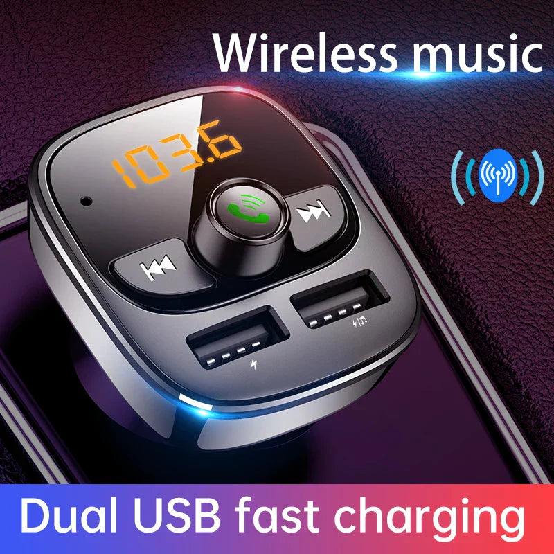Silver transmitter car charger adapter dual usb ports with digital display support tf card for car mp3 player bluetooth