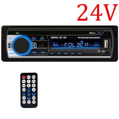 Black 24v din mp3 player car radio with digital bluetooth blue illuminated controls and matching remote dash slot aux input