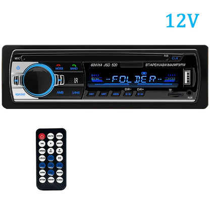 Black 1 din stereo player with blue backlighting digital bluetooth aux input and 60wx4 power for car audio music