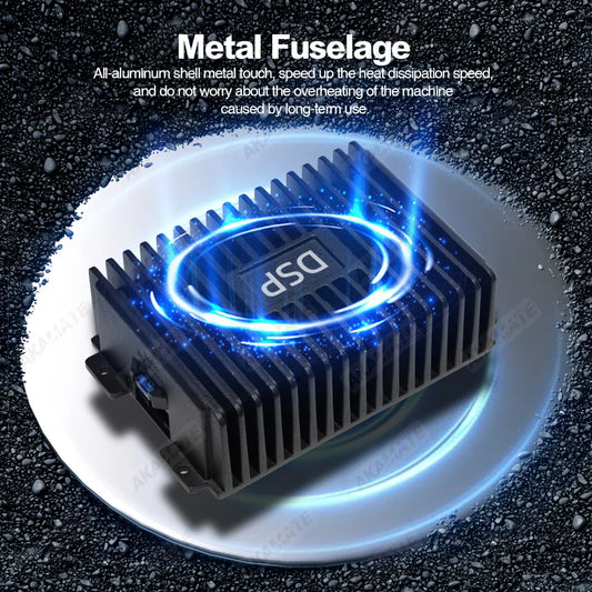 Black all-aluminum car radio amplifier dsp with ribbed heat sink for android radio sound enhancement power cord compatible