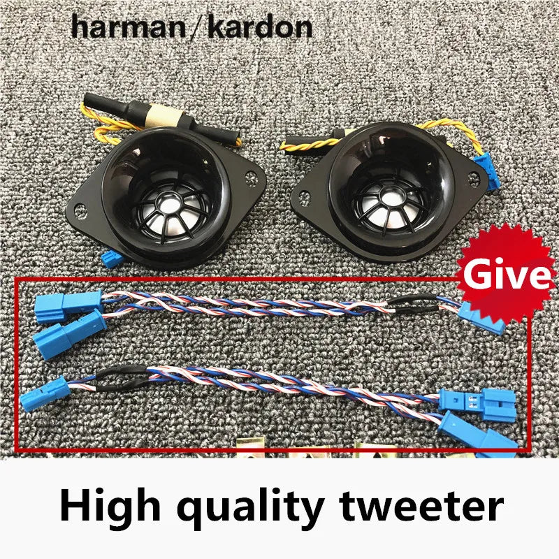 Black harman kardon car rear surround tweeter speakers with blue connectors and wiring for bmw e90 e91 e60 e61 f10 models