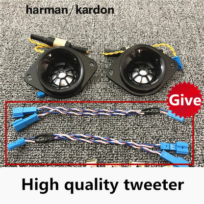 Black harman kardon car rear surround tweeter speakers with blue connectors and wiring for bmw e90 e91 e60 e61 f10 models