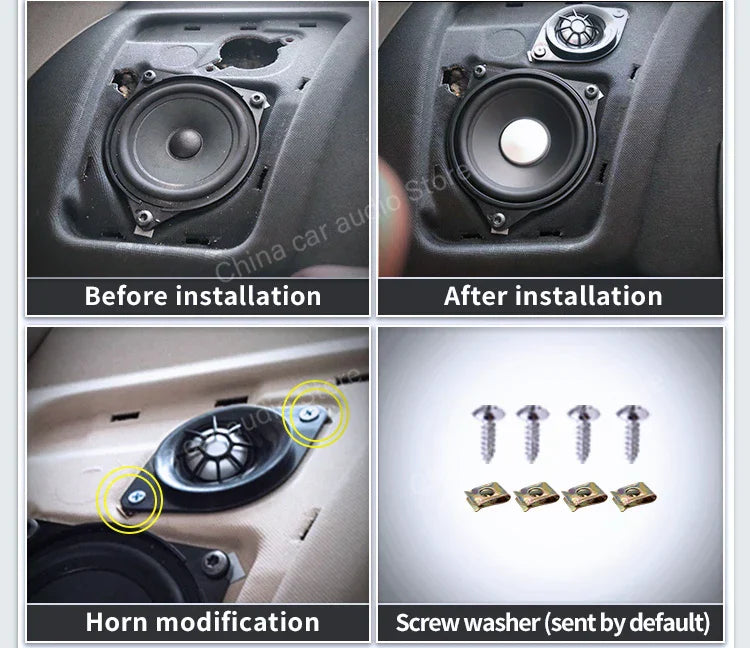 Black car speaker with circular cone and metallic grille mounted in rear surround tweeter for bmw e90 e91 e60 e61 f10 f11 f90 f07