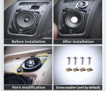 Black car speaker with circular cone and metallic grille mounted in rear surround tweeter for bmw e90 e91 e60 e61 f10 f11 f90 f07