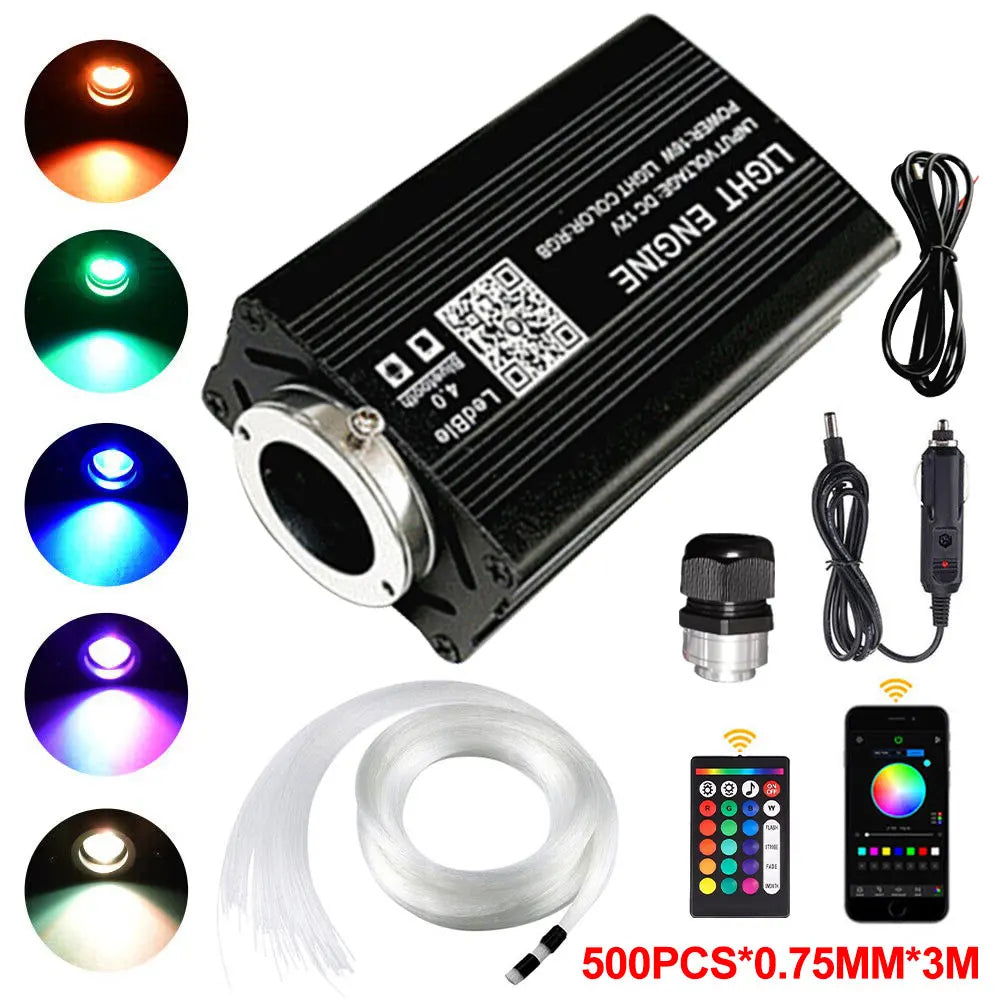 Black rectangular led light engine with silver accents for car starry sky optic lights atmosphere lamp music control use