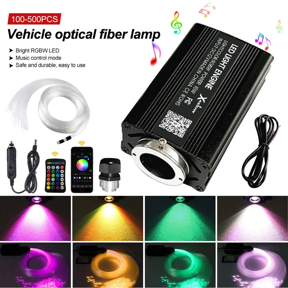 Black rectangular led light engine with silver metallic rim for car starry sky optic lights atmosphere lamp music control use