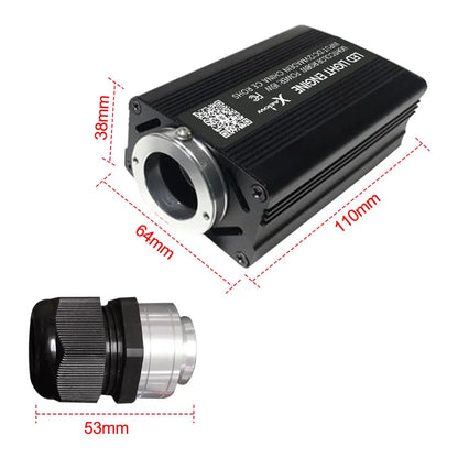 Black rectangular led light engine with silver metallic lens housing and heat-sink fins for car starry sky optic lights atmosphere lamp music control