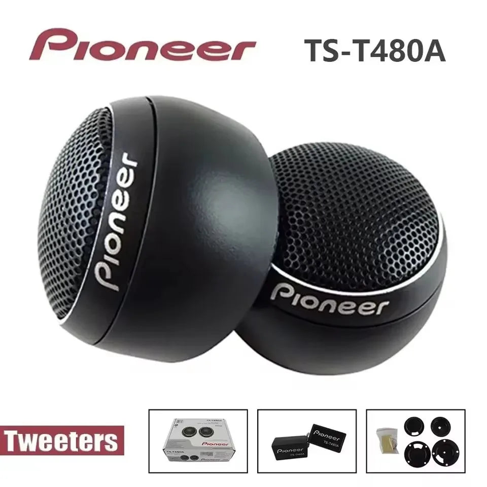 Black pioneer ts-t480a car stereo speakers pair loudspeaker music with sleek spherical design and audio silk film grille
