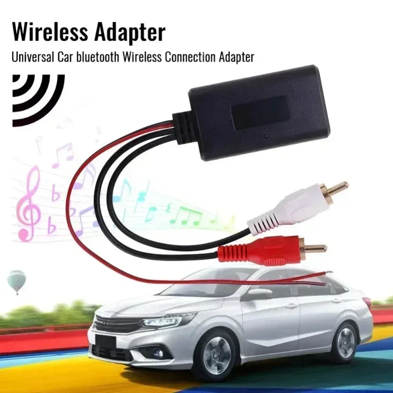 Black rectangular car universal wireless bluetooth module music adapter with red and white rca aux audio connectors