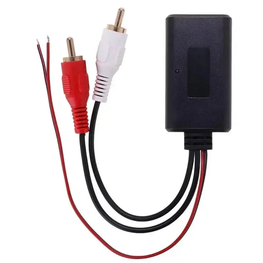 Black rectangular car universal wireless bluetooth module music adapter rca aux audio cable with red and white connectors