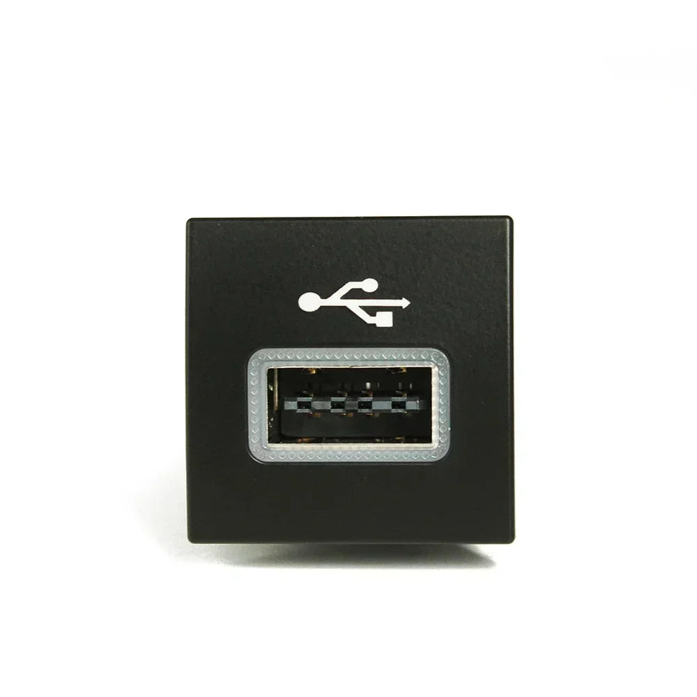 Black square car usb input with silver metallic border and white usb symbol for jetta mk5 caddy flash socket interface