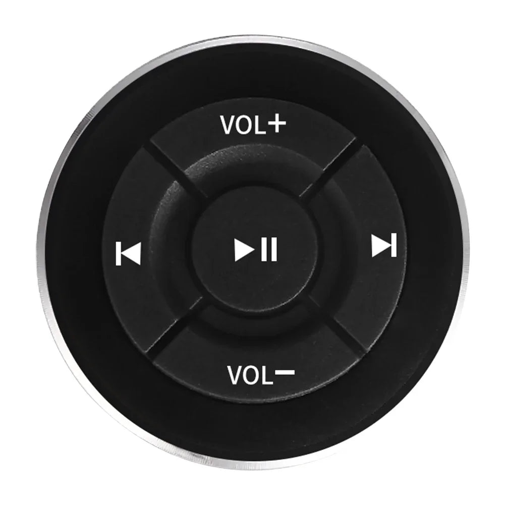 Black circular remote control car knob with silver rim and white buttons for ios android control car kit use