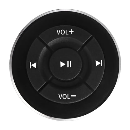 Black circular remote control car knob with silver rim and white buttons for ios android control car kit use