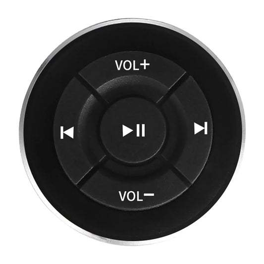Black circular remote control car knob with silver rim and white buttons for ios android control car kit use