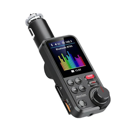 Black car wireless fm transmitter with touchscreen display usb ports bluetooth-compatible car fast charging treble bass sound
