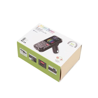 Black bluetooth-compatible car kit with digital display fast charging treble bass sound fm transmitter adapter