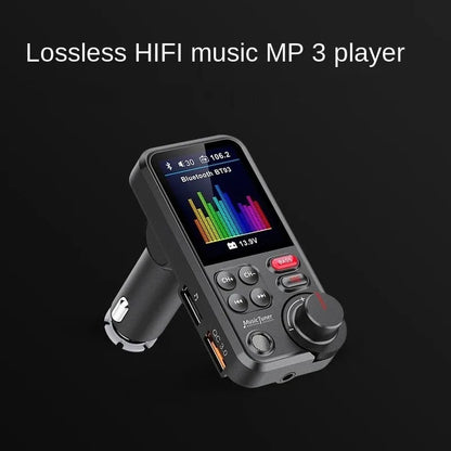 Black plastic car mp3 player with colorful touchscreen fast charging bluetooth-compatible car treble bass sound adapter