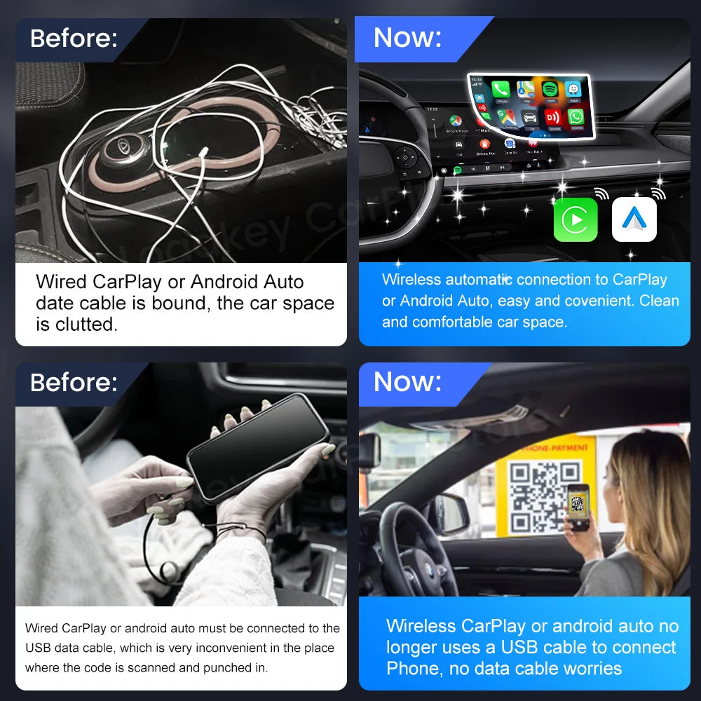Wireless carplay adapter carlinkit 5.0 black for seamless waze music spotify connection to original car gps systems