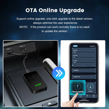 Black rectangular carlin branded car key fob with usb ports and sleek design for wireless carplay and waze music spotify integration