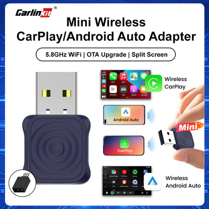 Dark blue carlinkit mini wireless carplay and android auto wireless dongle with usb connector for spotify music oem use