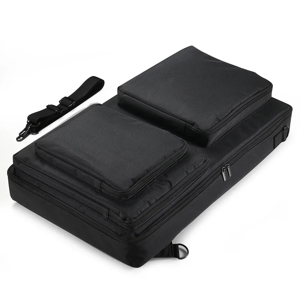 Black nylon travel organizer carrying case with zippered compartments and shoulder strap for pioneer ddj-sr2 and kontrol s4 mk3