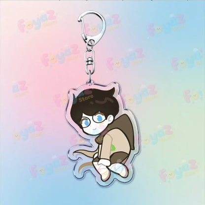Clear acrylic cartoon homestuck keychain with black hair blue eyes cat ears charms dave strider karkat gamer keyrings