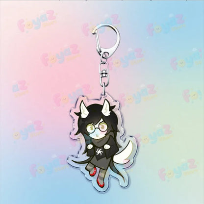 Clear acrylic cartoon homestuck keychain with chibi karkat gamer keyrings featuring black hair white horns and red shoes