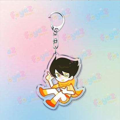 Clear acrylic cartoon homestuck keychain featuring black haired character with orange scarf charms dave strider and karkat gamer keyrings