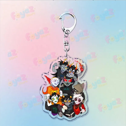 Clear acrylic cartoon homestuck keychain featuring charms dave strider and karkat gamer keyrings in black orange and red