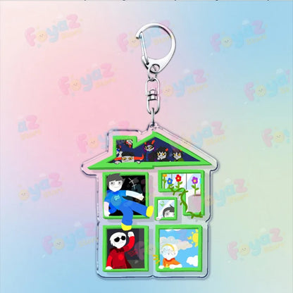 Clear acrylic cartoon homestuck keychain with green trim charms dave strider and karkat gamer keyrings silver clasp