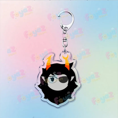 Clear acrylic cartoon homestuck keychain featuring black hair orange horns and eyepatch ideal for karkat gamer keyrings and charms dave strider fans