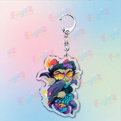 Colorful transparent acrylic cartoon homestuck keychain with purple hair charms dave strider and karkat gamer keyrings