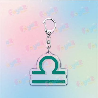 Green libra zodiac symbol cartoon homestuck keychain with clear acrylic body and silver-toned metal clasp charm