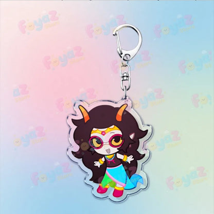 A colorful cartoon homestuck keychain acrylic charm featuring karkat gamer keyrings with dark hair and orange horns