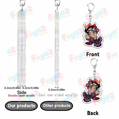 Clear double-layer acrylic cartoon homestuck keychain with orange horned character charms dave strider karkat gamer keyrings