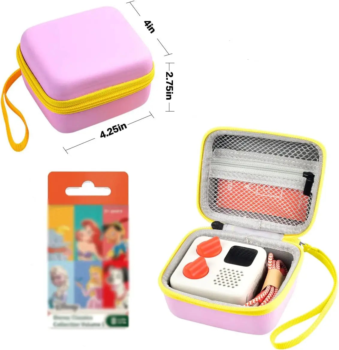 Pink and yellow protective case for white yoto mini player with orange buttons storage holder carrying bag for audiobook card