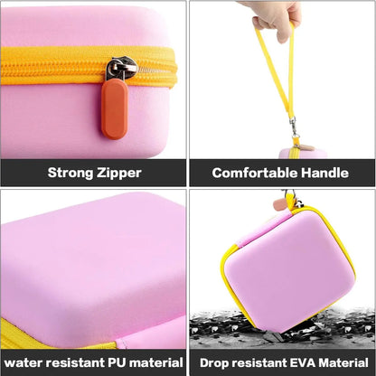 Pink and yellow yoto mini player case with strong zipper handle water-resistant pu drop-resistant eva storage holder carrying bag for plays audiobook card